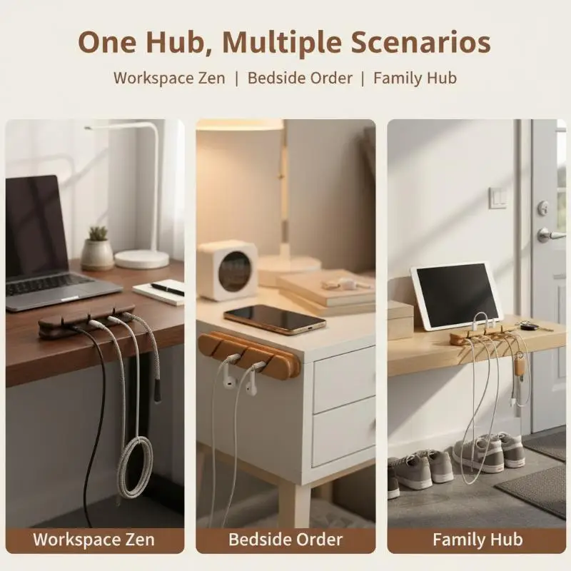 단단한 나무 케이블 정리함 현대적인 데스크탑 보관함 데이터 케이블 및 헤드폰 관리 사무실 책상 설치에 적합