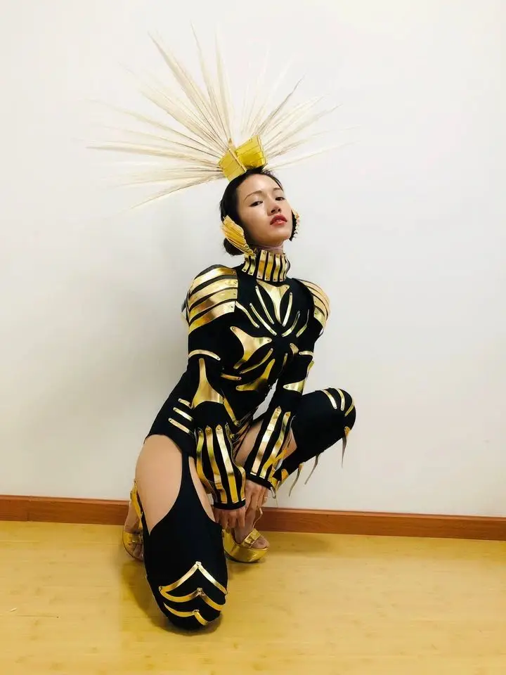 

new futuristic black technology female warrior costume singer gogo DS dance clothes for show performance set Nightclub bar