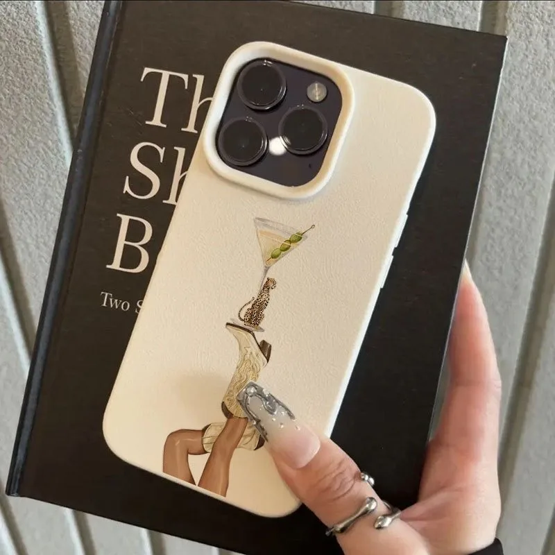 Martini Denim Boot Pattern Lychee Texture Soft Phone Case