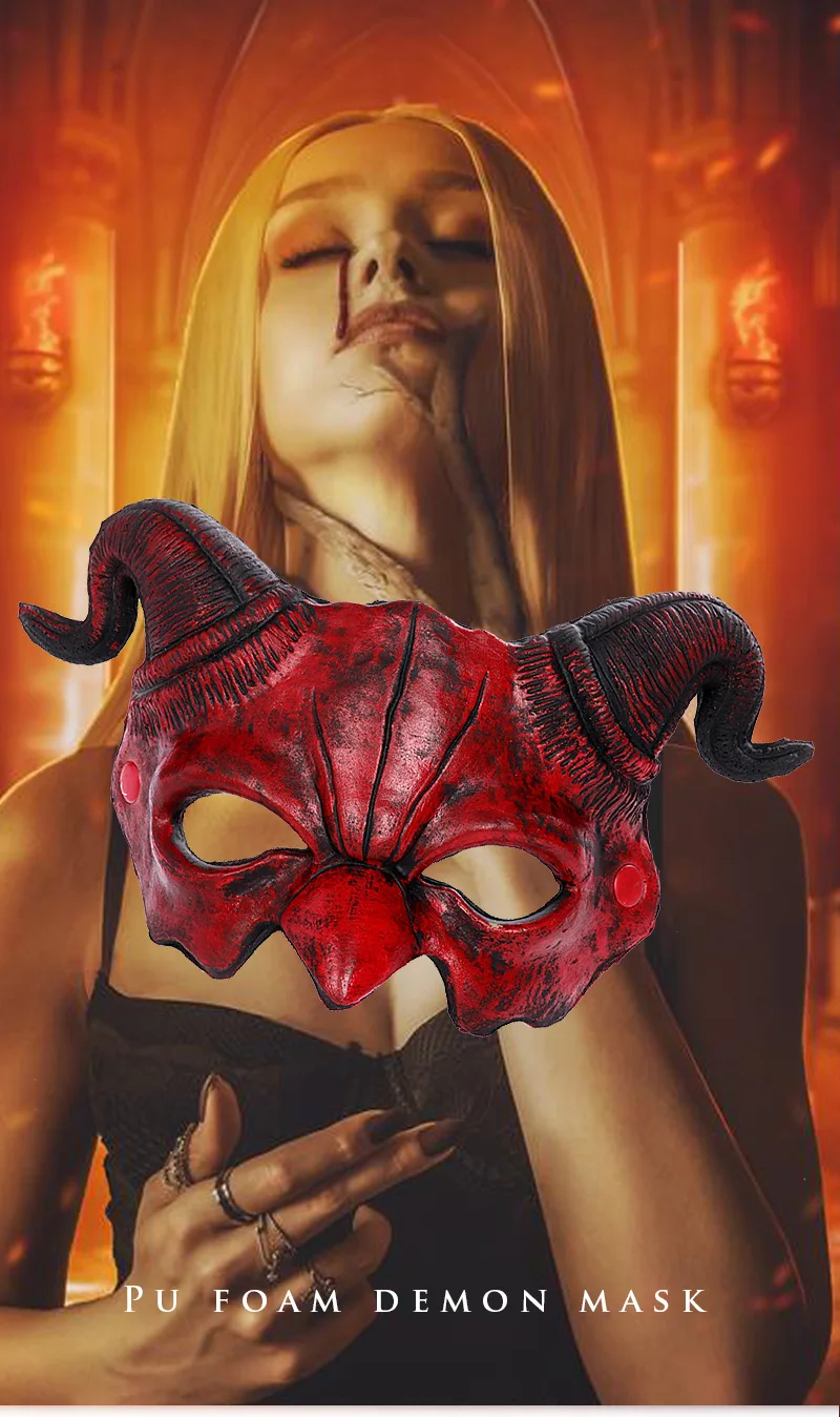 Halloween Half Face PU Horn Teufel Maske Cosplay Maske Karneval Party Requisiten Bühne Show Zubehör – Detail 10