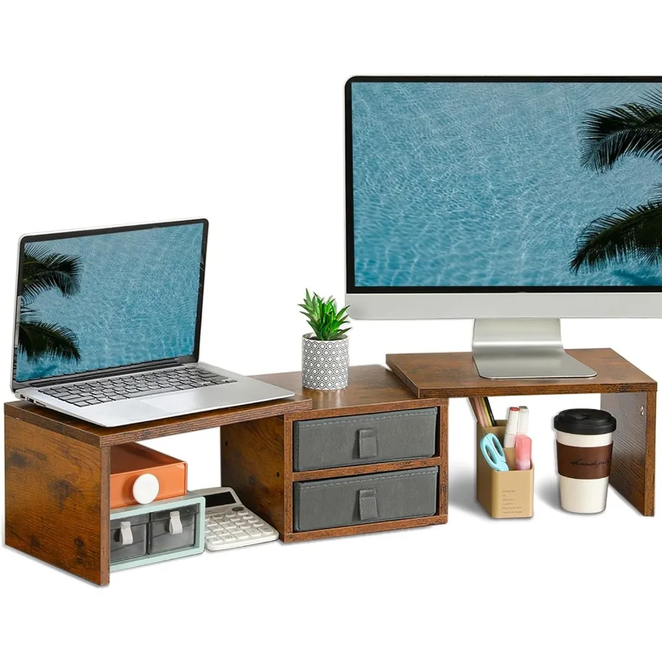 Adjustable Monitor Stand with Storage Drawers