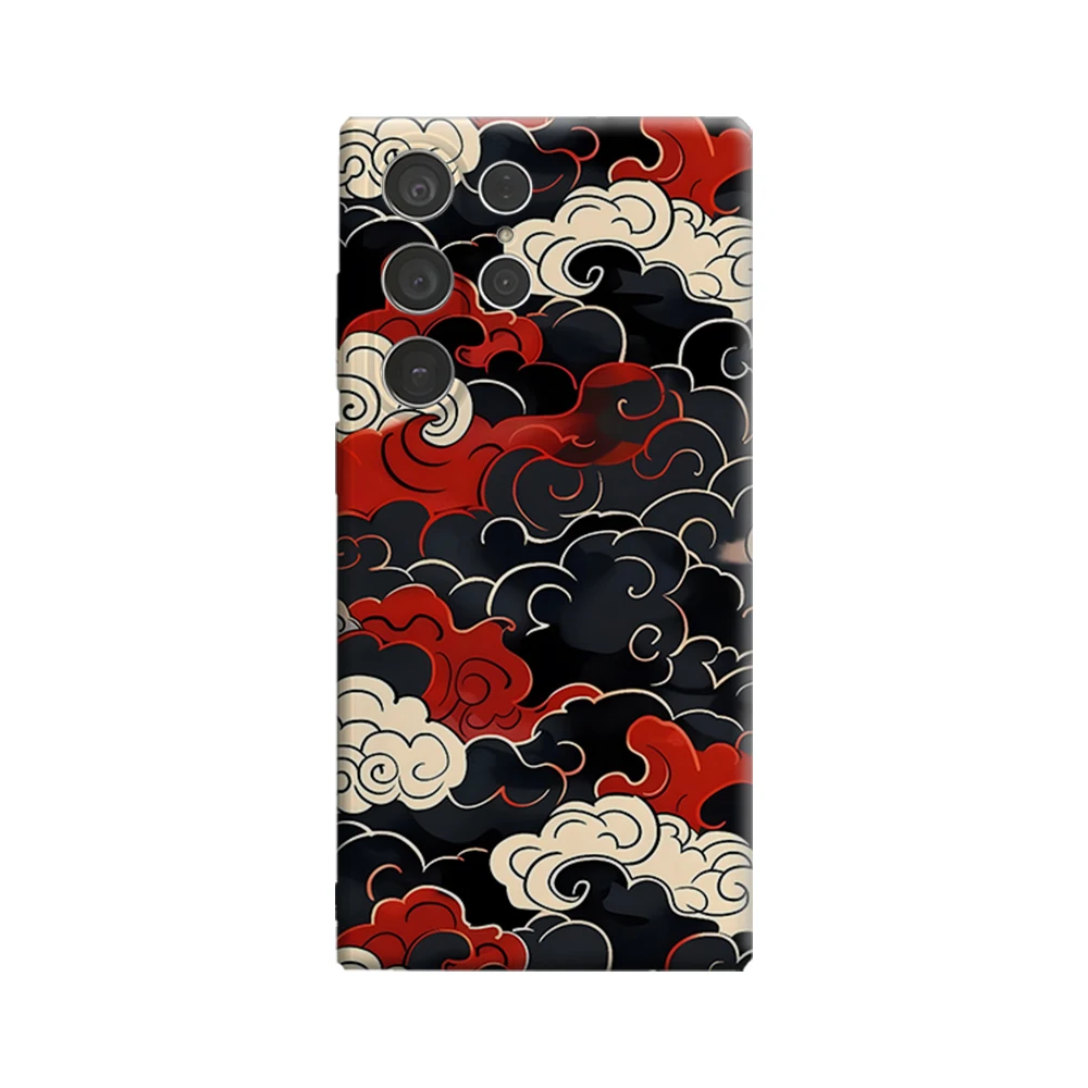 Elegant Red & Black Ukiyo-e Cloud Design Shockproof Phone Case - Double Layer Protection