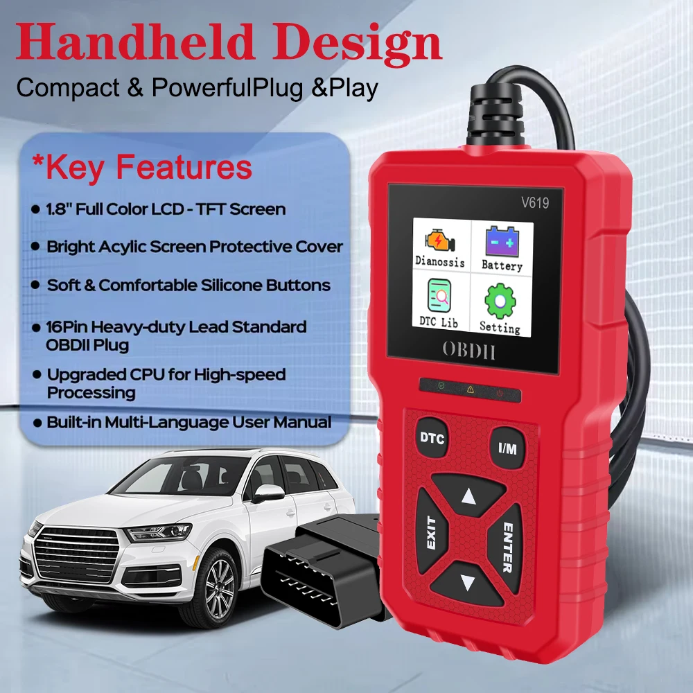Car Diagnostic Tool Multi-language OBD2 Scanner Check Engine System Battery Tester V619 Read Vehicle Information Code Reader 2