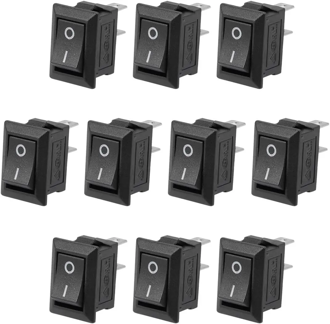 

Keszoox AC 125V/6A 250V/3A SPST 2 Terminal 2 Position On/Off Boat Rocker Switch Black 10PCS