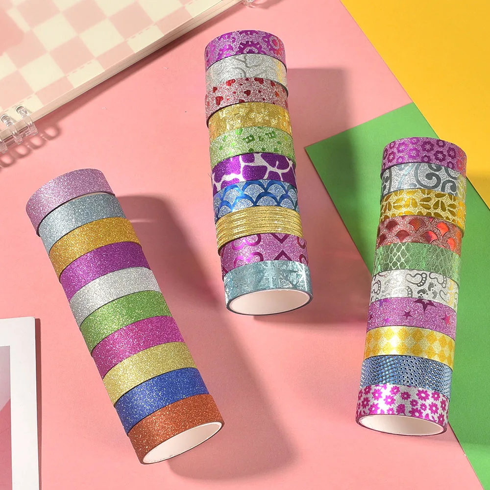 10Rolls Random Color Glitter Stickers Paper Adhesive Tapes DIY Decorative Label Craft Stickers For Office School Gift Packing 4