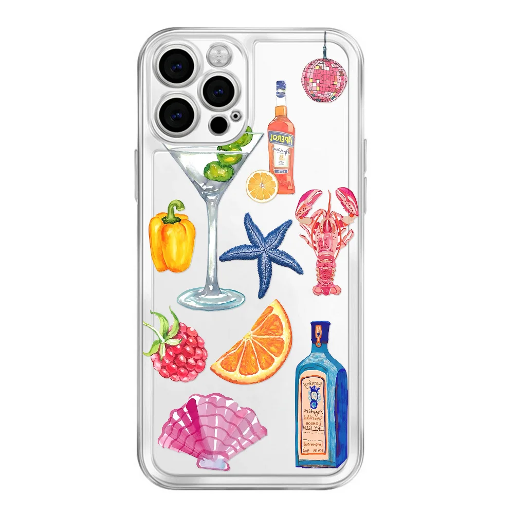 Lemon & Cocktail Glass Design Shockproof Transparent Phone Case