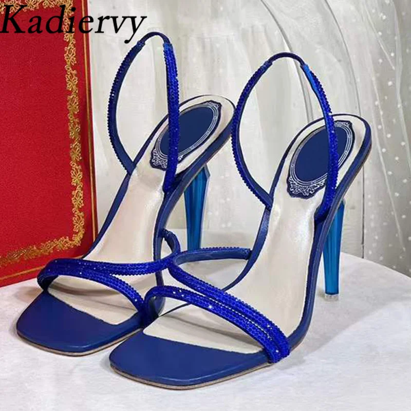 

Strange Style Heels Sandals Woman Rhinestone Narrow Band Runway Shoes Female Peep Toe High Heels Gladiator Sandals Women