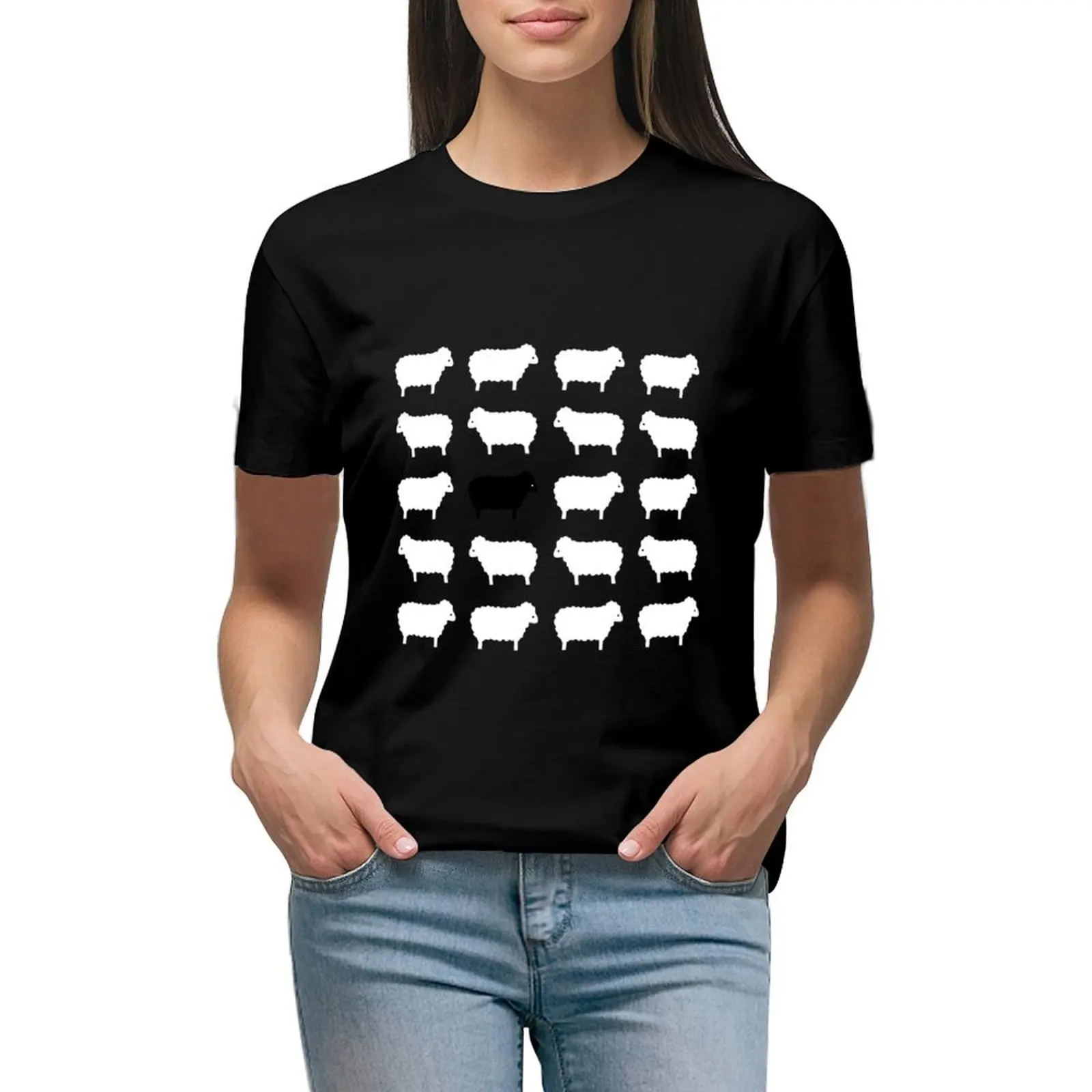 

Black Sheep Sweater Pattern T-shirt vintage clothes oversized rock and roll t shirts for Women