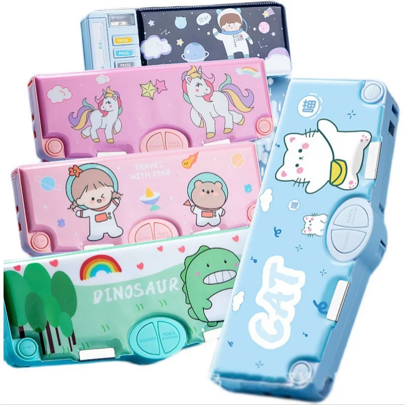 Space Astronaut Portable Pencil Box Cute Cartoon Children's Multifunctional Stationery Box Automatic Storage School Gift,pencil cases,stationery box