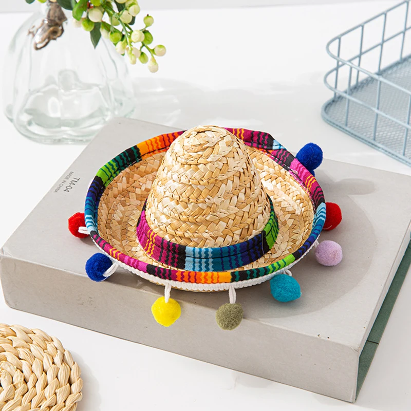 Kids Funny Hats Hairball Headdress Mexican Mini Hat Sombrero with Headband for Adult Pet Birthday Party hair accessories