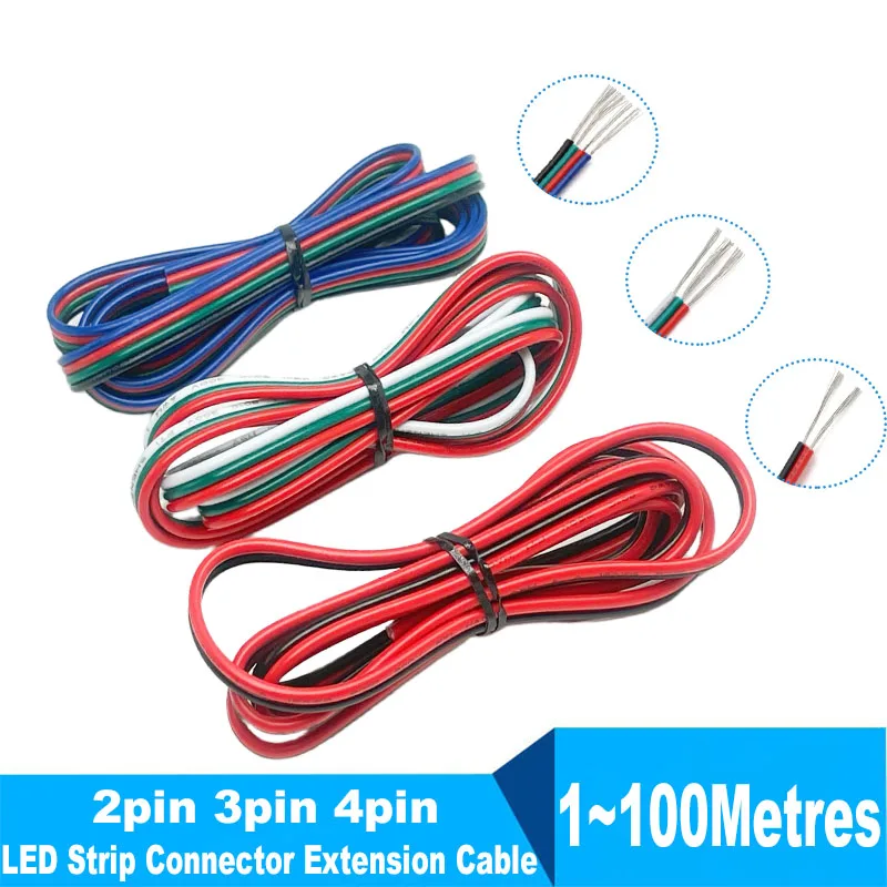 Гибкий Удлинительный кабель для светодиодной ленты, 1 ~ 100 м, 20AWG 22AWG 2 контакта 3 контакта 4 контакта SMD 3528/5050, Светодиодная лента, соединительный кабель