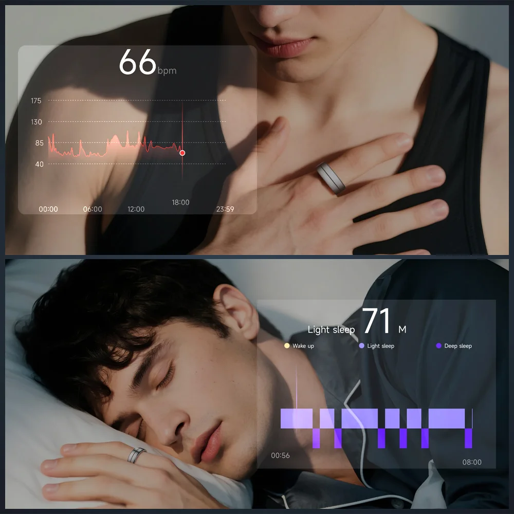 COLMI R07 حلقة ذكية للرجال والنساء مع علبة شحن، معدل ضربات القلب والأكسجين في الدم، 5ATM مقاومة للماء لهاتف Android iOS Xiaomi