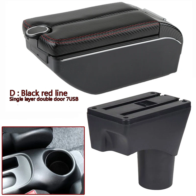 

carbon fiber leather For Nissan March Micra K13 MK4 IV armrest box central Store content Storage box with cup holder ashtray