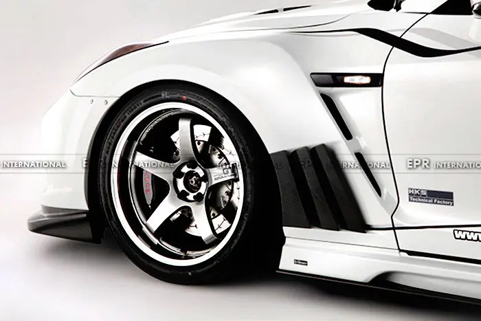 

For Nissan GTR R35 2013 FRP Ver VRS Style Fiberglass Front Fender With Carbon Fiber Louver Fin FRP Wheel Flare Arch Cover Kit