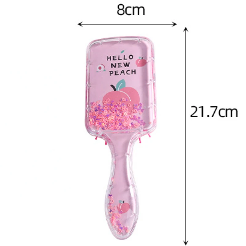 Girl Cartoon Plastic Airbag Comb Quicksand Sequin Hairdressing Comb Plastic Comb Glitter Massage Comb Cartoon Cute Fruit Comb 3