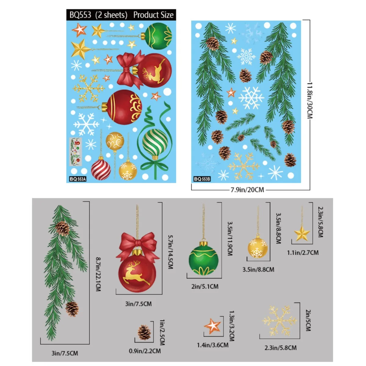 Christmas Snowflake Hanging Ball Static Cling Stickers Creative Window Decals for Shop Display Glass Scene Decorations