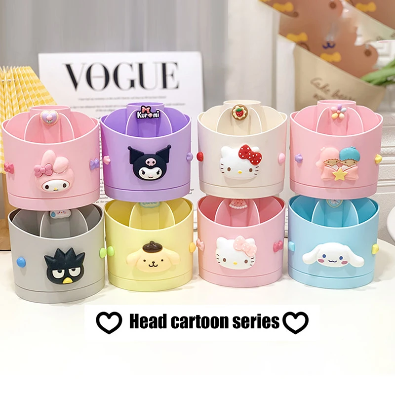 

Kawaii Sanrio поворотная ручка Holder Cinnamoroll My Melody Kuromi большой емкости Настольный карандаш коробка для хранения канцтоваров Органайзер