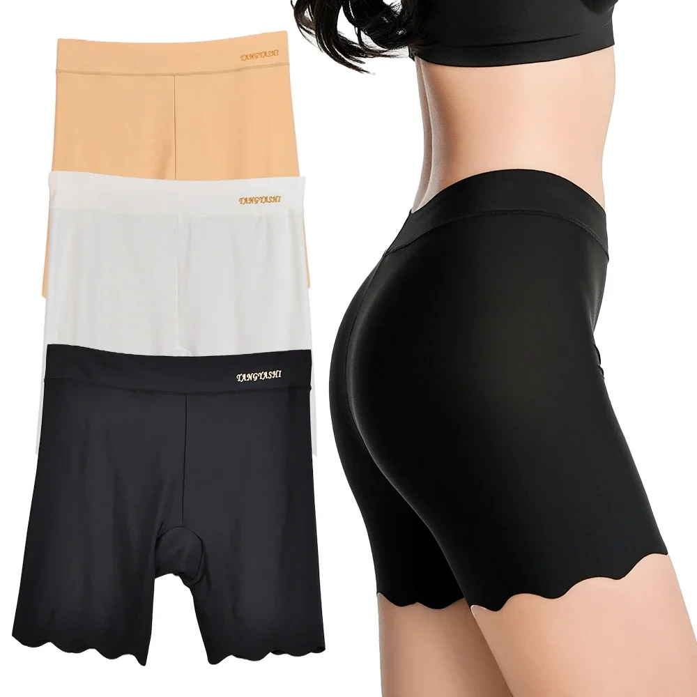 Safety Shorts High Waist Shorts High Waist Panties Seamless Panties High Waist Underwear 1PC Womens Safety Shorts Plus Size Seamless Ice Silk Short Pants Thin Under Skirt High Waist Boxers Anti Rub Boyshorts Panties