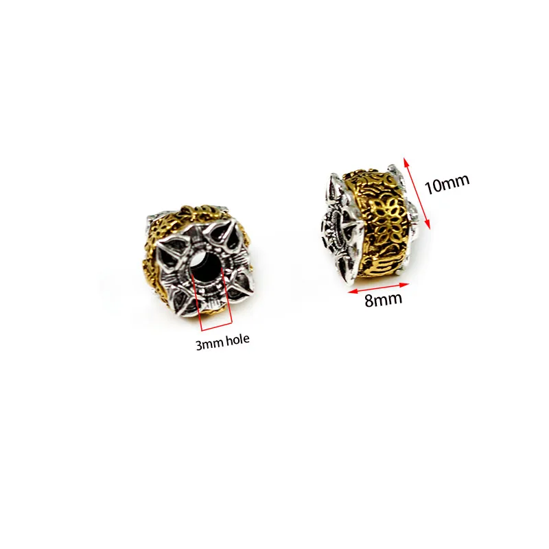 5 Stück tibetische Silber Gold Metall lose Distanzperlen großes Loch Perlen für Halskette Armband Schmuckherstellung DIY Bastelzubehör – Detail 6