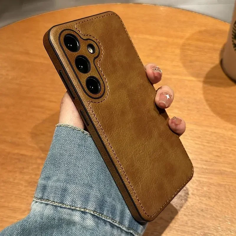 Premium Cowhide Leather Phone Case with Camera Lens Protection Luxury Soft Cover