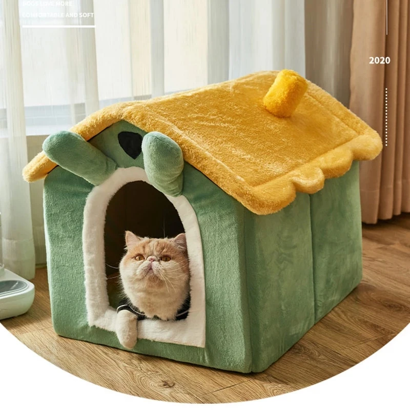 

2022 Pet Dog Cat House Bed Winter Warm Semi-Enclosed House Villa All Seasons Universal Kennel Removable Washable Bed Supplies