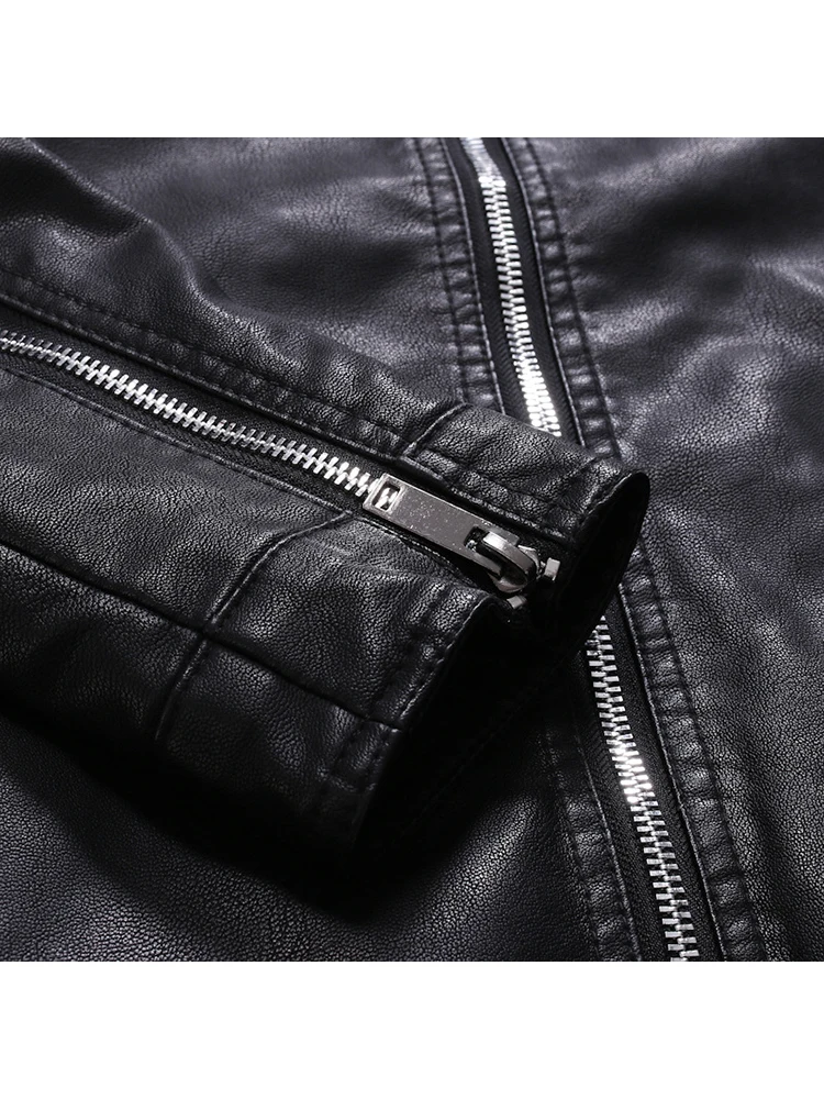 Men's PU Zipper Jackets Casual 5XL Mens Vintage Black  Faux Leather Motorcycle Jackets Fashion Jaqueta De Couro Masculina Male