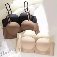 Soutiens-gorge sans bretelles à fermeture avant pour femmes, soutien-gorge push-up sans couture, optique douce, sous-vêtements solides, lingerie invisible réglable 4