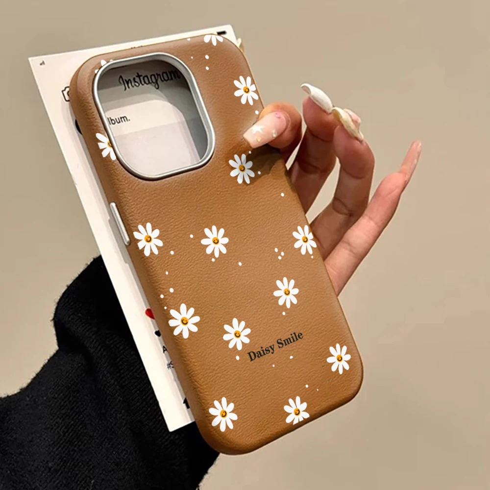 Daisy Flower Shockproof Leather Texture Phone Case