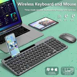 Bluetooth Keyboard Three-mode Silent Mini Mute 2.4G Wireless Keyboard and Mouse Combo Multi-Device Rechargeable Keyboard Set