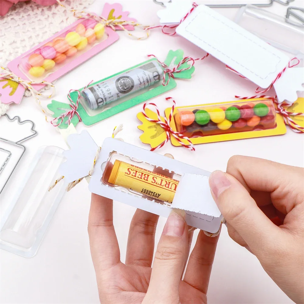 Plastic Clear Rectangle 3D Domes and Tag Candy Die Self-Adhesive Lip Balm Pouches Money Holder 20pcs/Pack for DIY Craft GiftCard (shaker domes set)