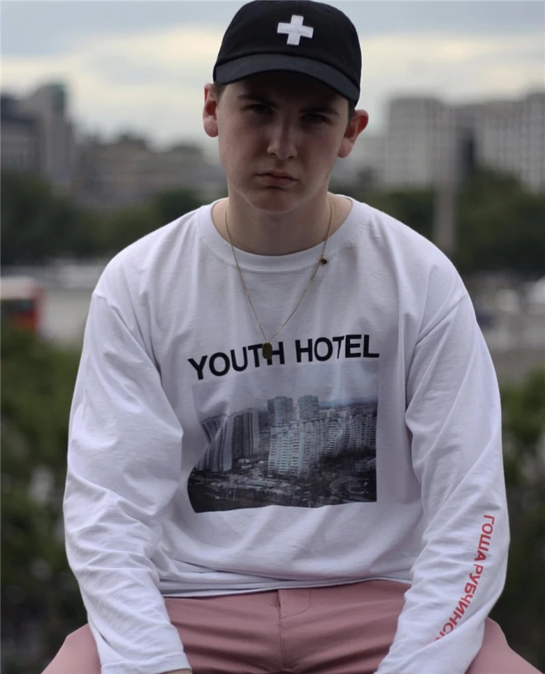 Goa Youth Hotel Long Sve T-irt Russian Sle Loose Fit Digital Print Trendy Brand round Ne for Teens All Seasons