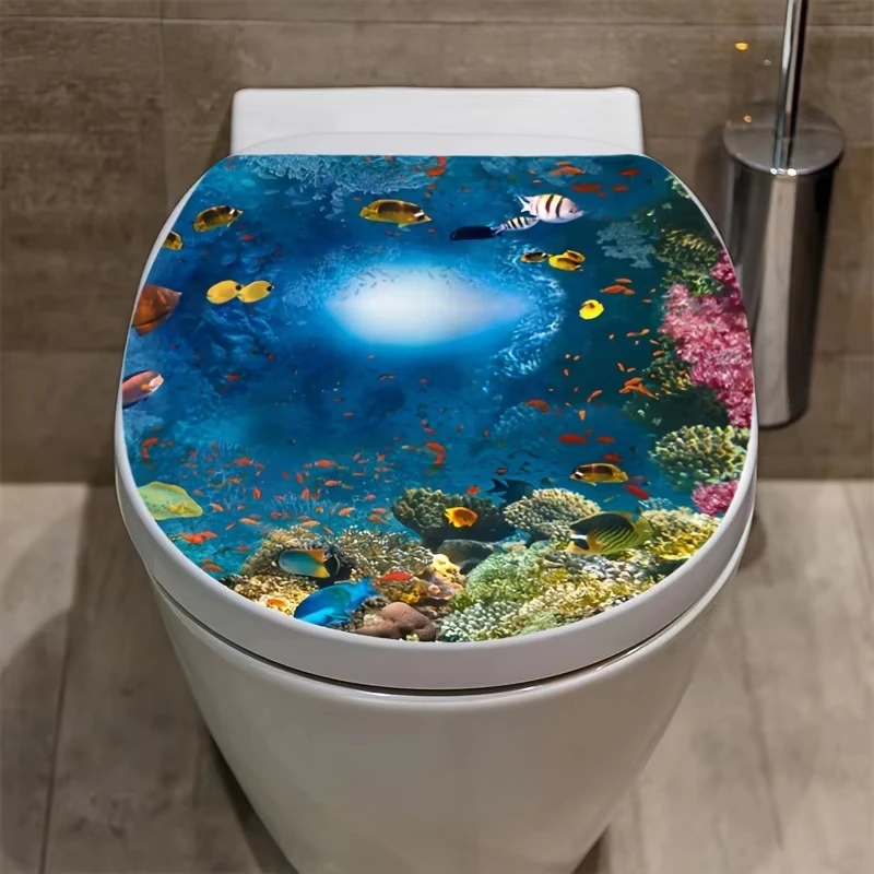 Sea World Toilet Sticker Bathroom Toilet Cover Bathtub Waterproof Durable Removable Home Decoration Vinyl Decals F09