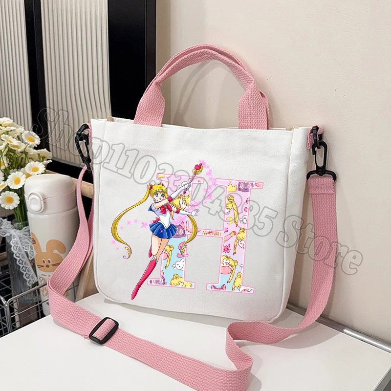 Chic Sailor Moon Crossbody Canvas Bag for Women - Cute Personalized Letter Handbag and Travel Pouch