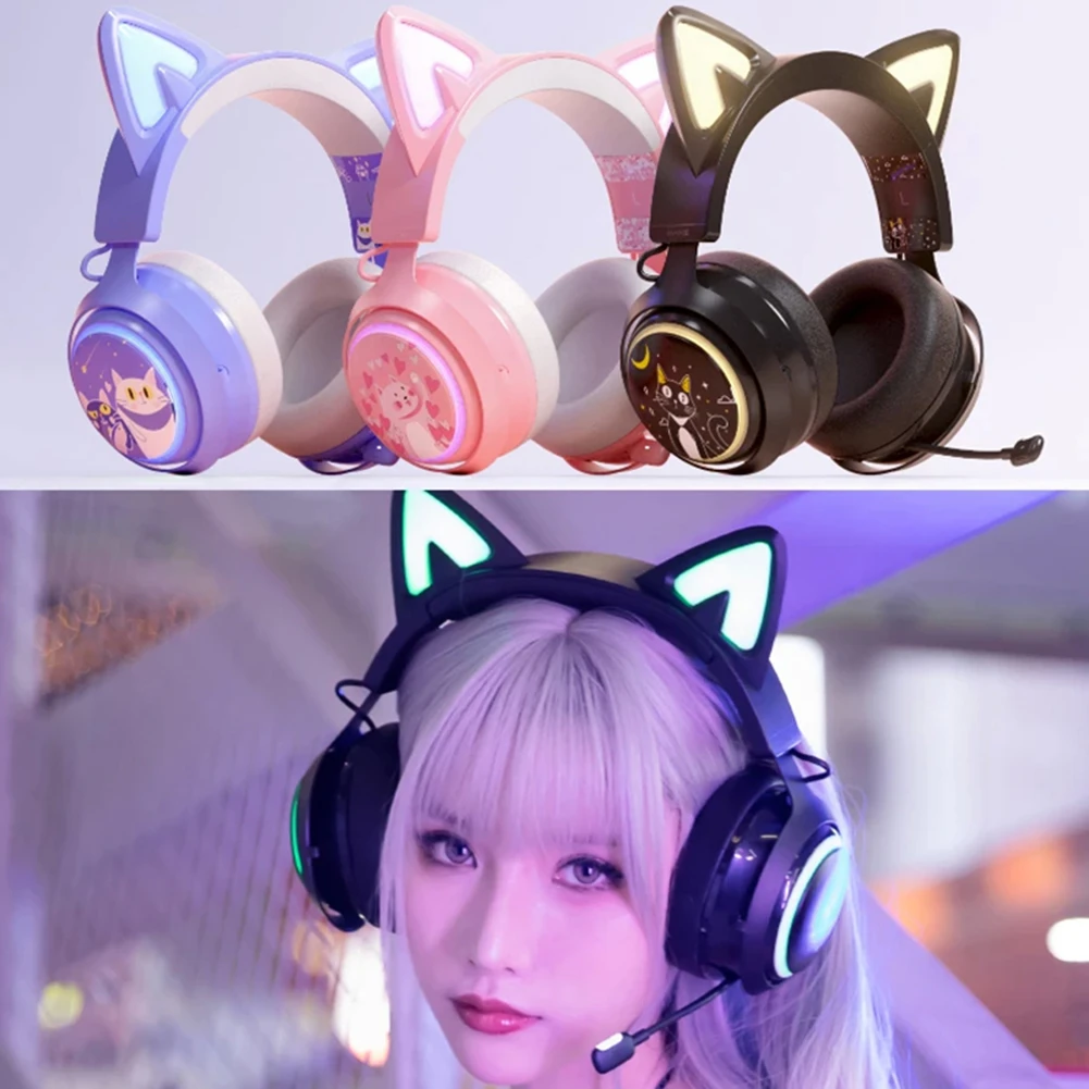 Wireless Headphones Cat Ear With Mic Rgb Fone De Ouvido For Ps4/xbox One Controller Laptop Pc Phone Gaming Headset Girl Gifts - & Headphones - AliExpress
