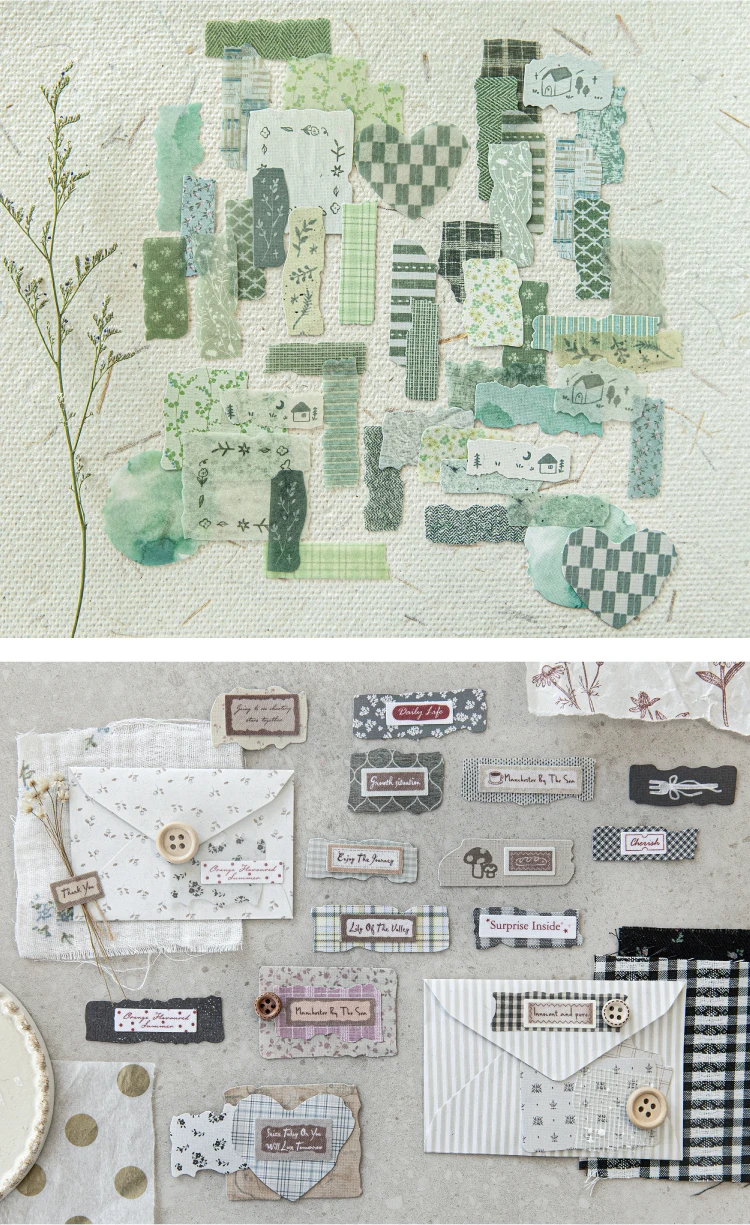 Journal GO 50 Stück fragmentierte Stoffkunst-Aufkleber für Tagebuch, Scrapbooking, Aufkleber, Festival, Geburtstag, Party, Geschenk, Dekorationsmaterial – Detail 7