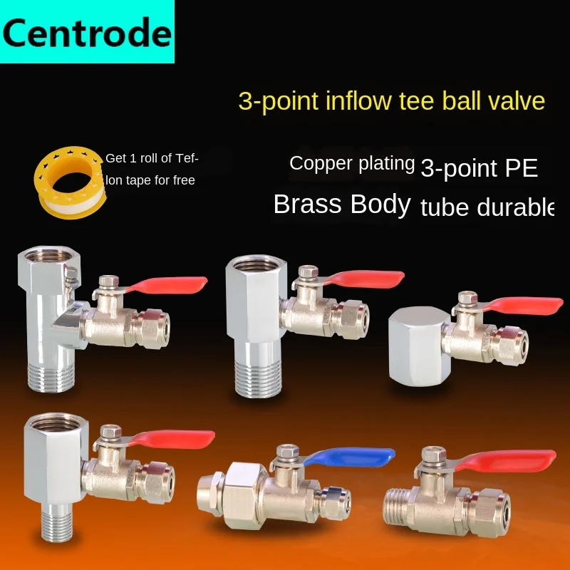 

Brass water purifier three through the filter inlet tee 1/2inch to 3/8inch ball valve connector RO pure water machine
