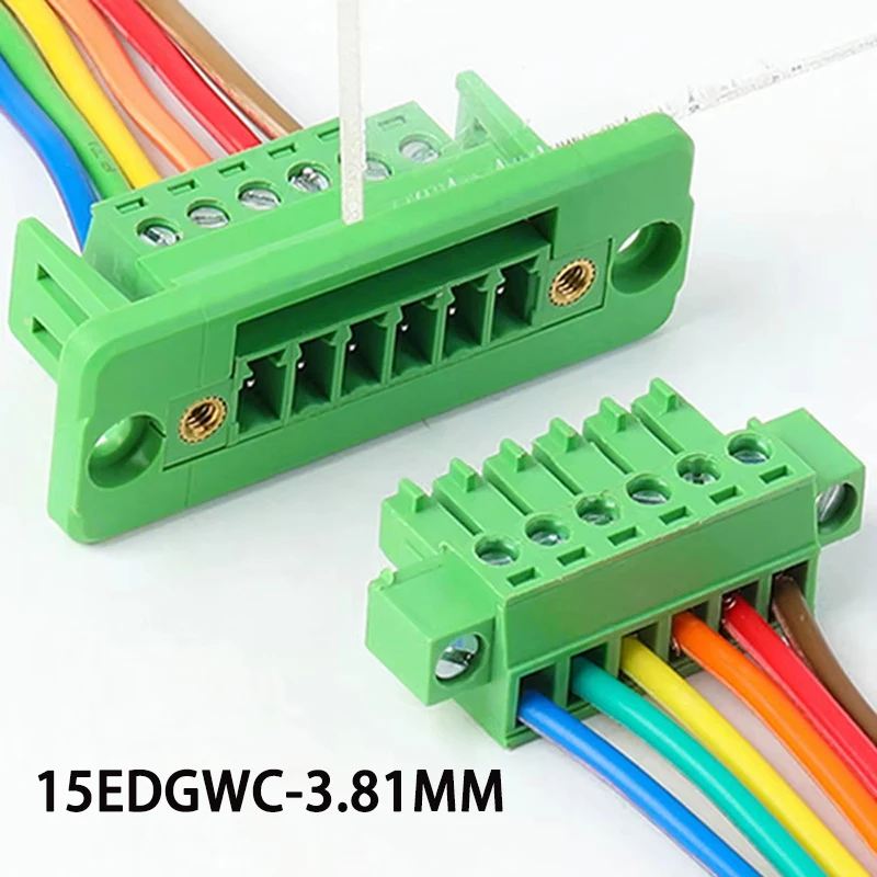 1세트 15EDGWC 3.81mm 플러그형 터미널 블록 2-24P 스루월형 암수 커넥터(플랜지 이어 포함)