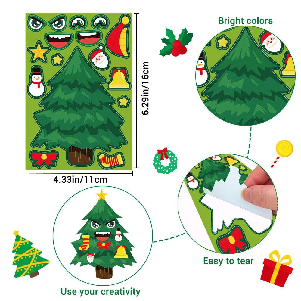 8-48 Sheets Christmas Children DIY Puzzle Sticker Games Unicorn Make A Face Funny Assemble Jigsaw Stickers Kids Educational Toys
