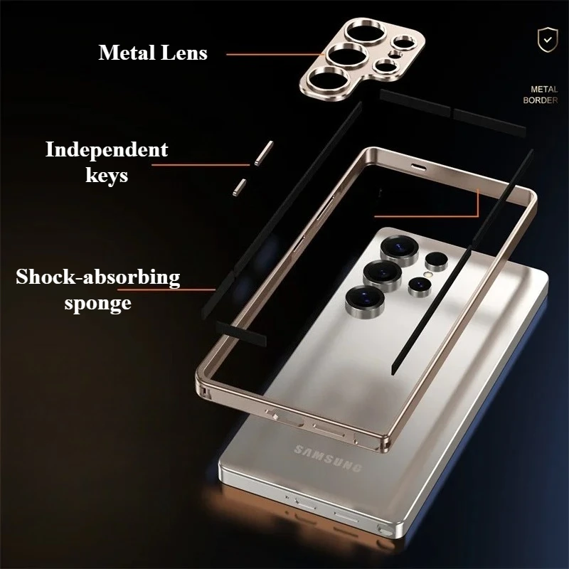 Aluminum Alloy Shockproof Bumper Frame Phone Case with Lens Protector and Bare Metal Feel
