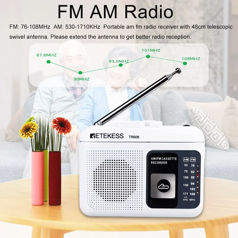 Retekess TR606 Radio FM AM Cassette Playback Portable Recording 3.5mm Earphone MIC Jack 2 Power Supply Method fm radio portable radio radio receiver