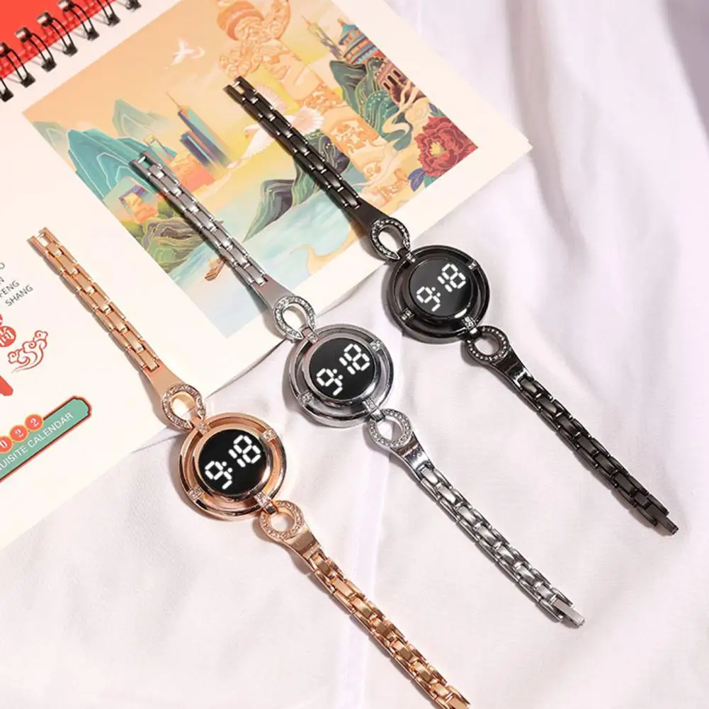 Women Wristwatch Round Dial LED Night Light Touch Screen Accurate Time Display Scratch-resistant Smooth Surface Electronic Watch