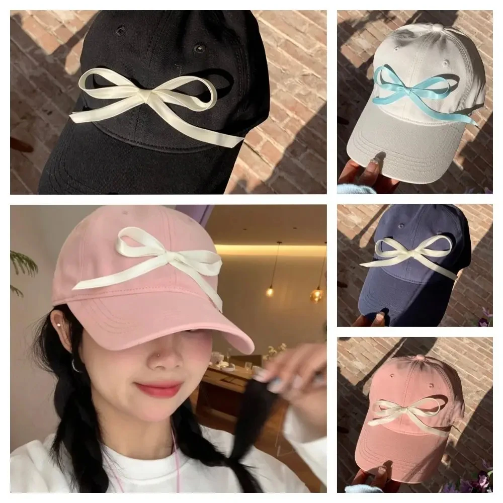 

New Men Women Korean Bow Ribbon Baseball Hats Sunshade Niche ins Breathable Snapback Caps Versatile Fashion Sweet Simple Student