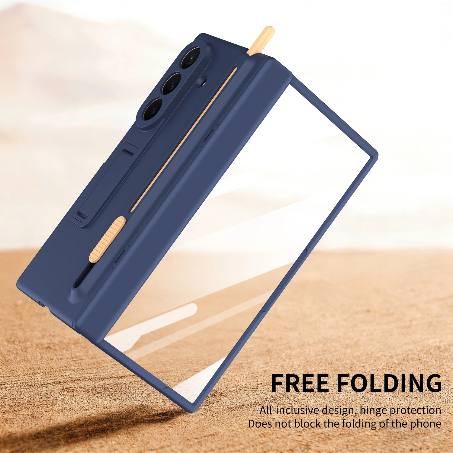 Matte Plastic Shockproof Case with Glass Protector, Stylus Pen Slot, and Kickstand Holder