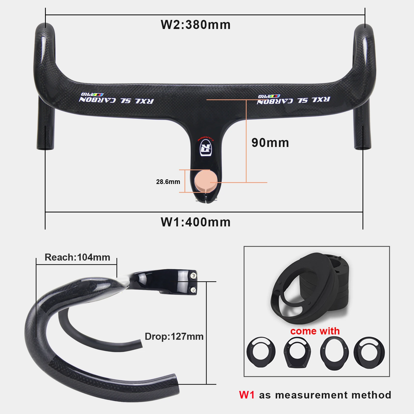 Guidon Intégré Carbone Vélo Route/course - 44 Cm, Potence Incluse, 31.8mm