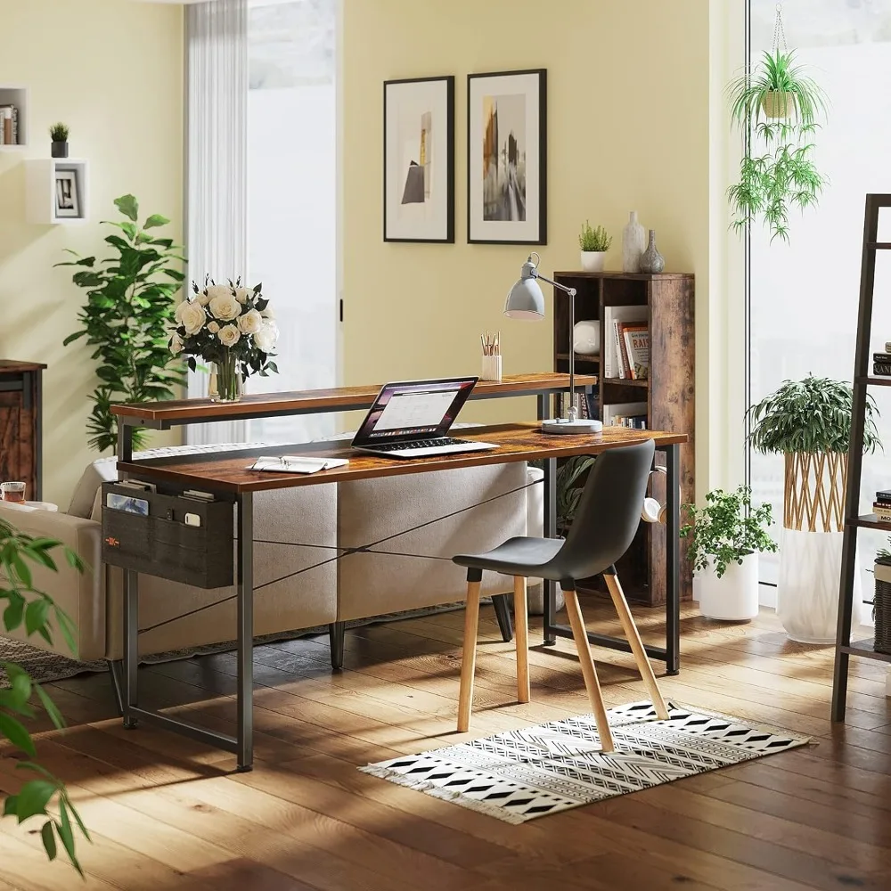 

ODK Computer Desk with Adjustable Monitor Shelves, 63 inch Home Office Desk with Monitor Stand, Writing Desk, Study Workstation