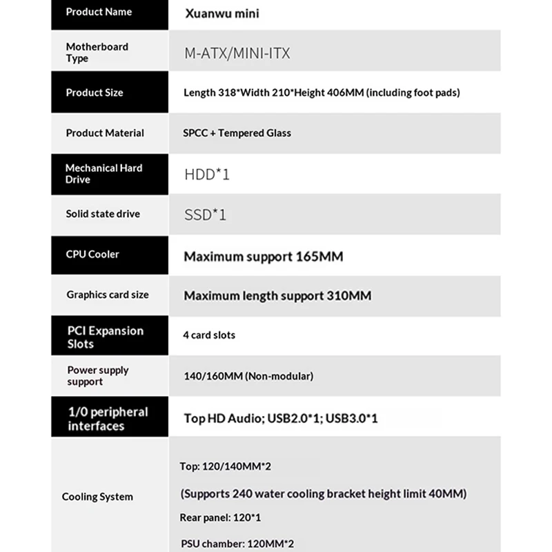 WJCOOLMAN Xuanwu PRO/Mini M-ATX PC 게이밍 케이스 270 °   칼럼 프리 시뷰룸 데스크탑 게이밍 컴퓨터 케이스 게이머용 케이스