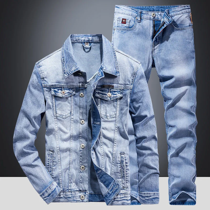 2023 Spring Denim Jacket Men's New Suit Jacket Jacket Pants Two Men's Spring and Autumn Jeans Men Clothing Pantalones Suit