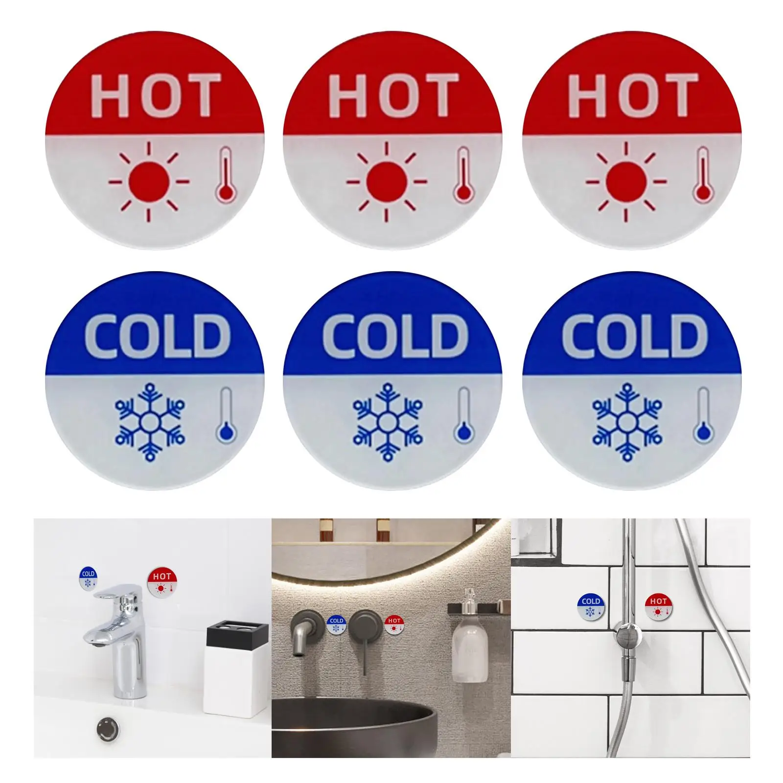 6 Pieces Hot and Cold Signs Easy to Use Faucet Sign Multipurpose Hot Cold Label for Restaurant Sink Faucets Bathroom Kichen