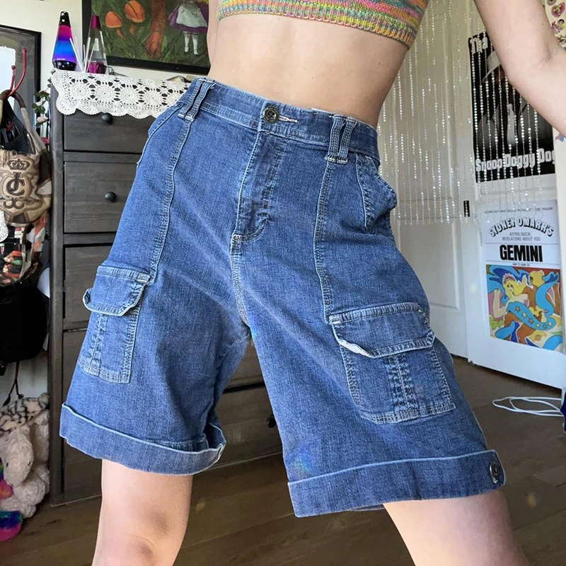 athletic shorts Harajuku Grunge Vintage Jeans Shorts Y2K Aesthetic Fairycore High Waisted Pockets Denim Pants Women Korean Fashion Streetwear korean dress