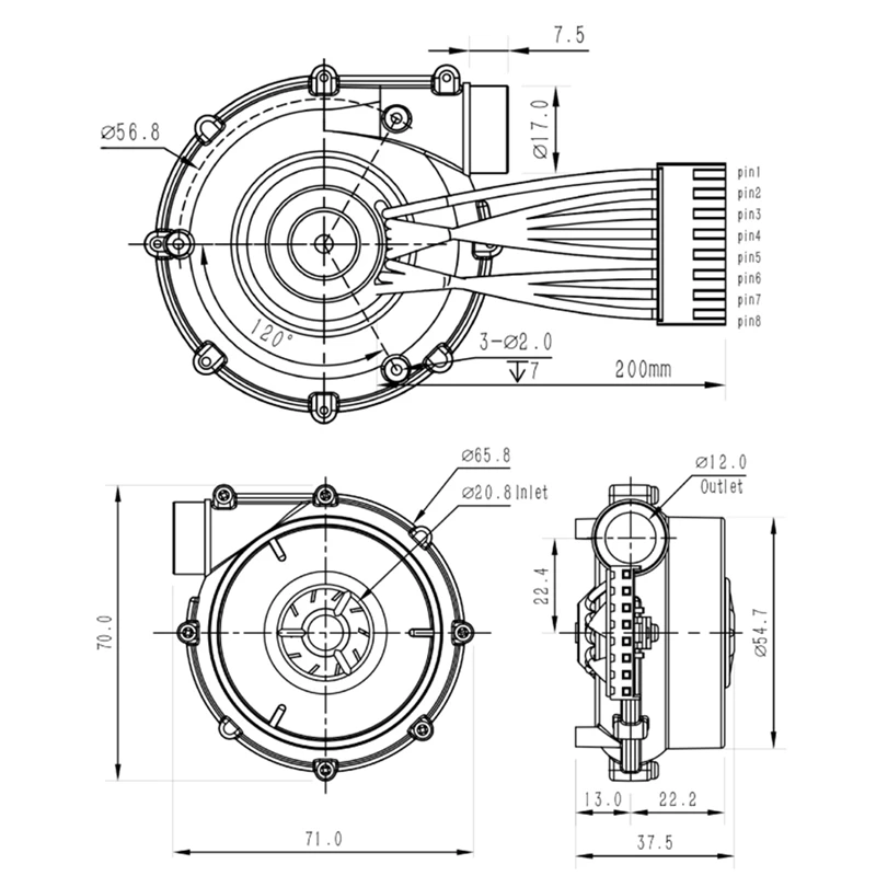 Mini 7040-24V DC 67W 46000rpm 6.5kpa Small Centrifugal Electric